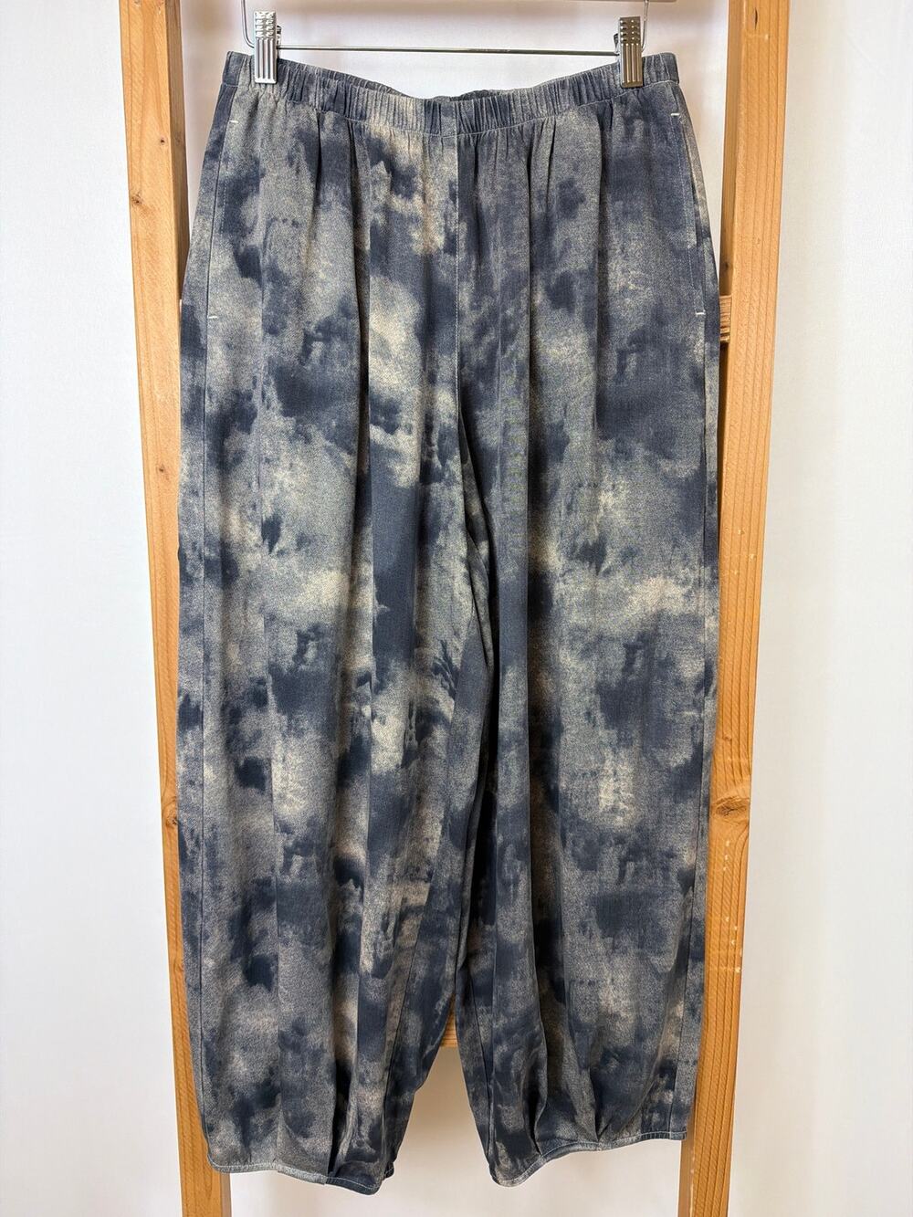 Kleen Blue & Beige Stretchy Waist Side Pockets Cropped Pants Size S